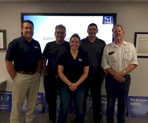 Pictured with Liz from L-R: Ron Aultman, Product Engineering Manager; Pete Cagle, IMF Molding Manager; Mark Vess, Quality Manager; and Sonny Denson, Pattern and Machine Shop Manager